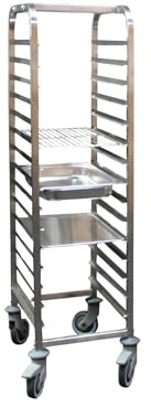 L2G - Chariot de Transport à Plateaux en INOX - Adapté aux Grilles et au Bacs Gastros - Glissières Anti-Chute avec Butée 2 Côtés - 600x400-15 Niveaux
