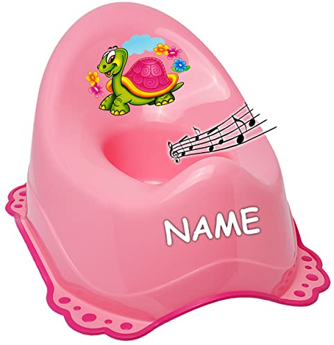 alles-meine.de GmbH Musik & Sound - Anti RUTSCH - Töpfchen/Nachttopf/Babytopf - rosa - pink Tiere - Schildkröte & Blumen inkl. Name - Bieco - Melody - mit großer Lehne + ..