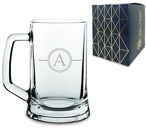 Personalised Engraved Initial Beer Mug, Gift Boxed, Ideal for Birthdays, Christmas, Wedding Gifts