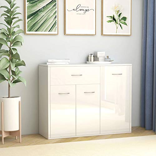 SKM Buffet Blanc Brillant 88x30x70 cm Aggloméré