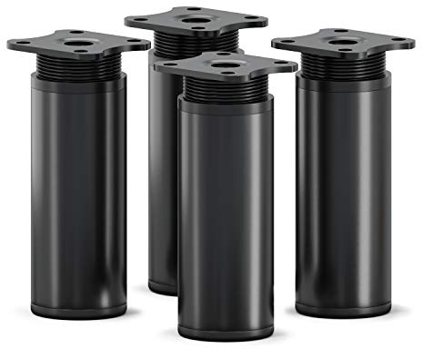 Sossai Möbel-Füße MFR1, 4er Set, schwarzmatt, 100 mm Höhe, Ø 40 mm rundes Profil, höhenverstellbar, für Sideboards und Kommoden