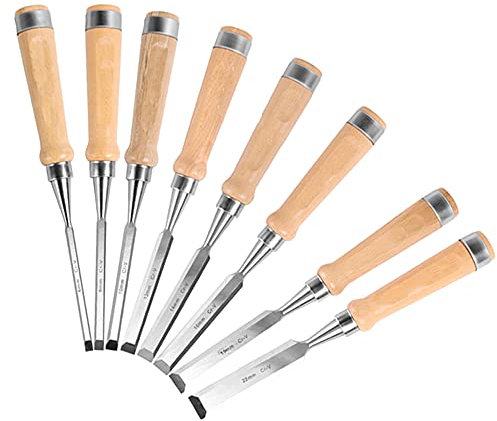 Cinceles para madera Juegos de formones 8 piezas de acero al cromo vanadio cincel para tallar madera para tallar carpintería de madera esculpir enmarcar manualidades