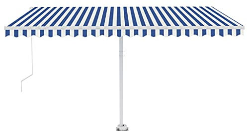 vidaXL Gelenkarmmarkise Einziehbar mit LED Markise Sonnenmarkise Balkonmarkise Sonnenschutz Standmarkise Terrasse Garten 450x300cm Blau Weiß