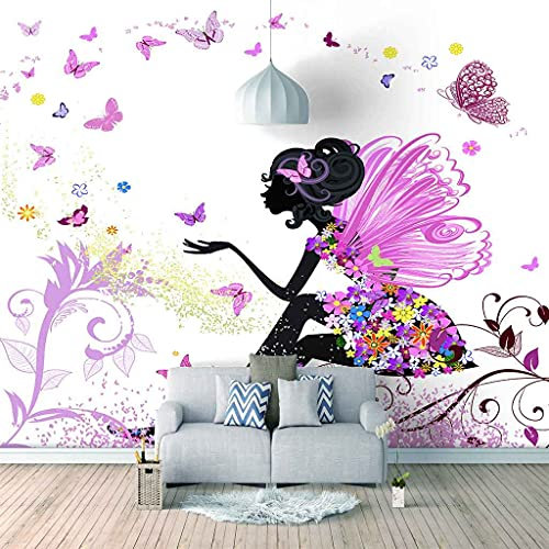 FVGKYS Wandbilder Schlafzimmer Erwachsene Kinder Tapete Plakate 3D Lila Schmetterlingsmädchen Selbstklebend Wandgemälde Wandtattoo Kunst Dekoration Für Wohnzimmer Küche Wanddekoration 200x150cm