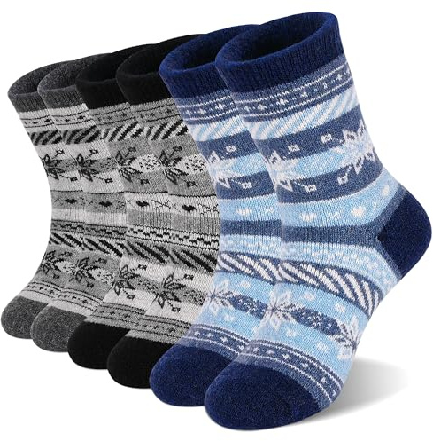 GENTABY Kinder Wollsocken Jungen Mädchen Warme Socken - Winter socken Kleinkind Dicke Socken Kinder 6 Multipack 27-31 Thermosocken Stiefel Wandern Skifahren Zuhause 4-7 Jahre