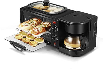 Breakfast Maker 3 in 1, Omlette Maker Machine+mini Oven+coffee Machines, 600w With 15-min Timer,black