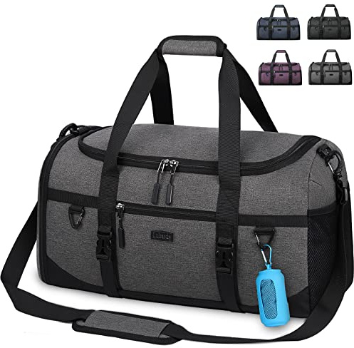 Lubardy Sporttasche Reisetasche Groß 40L Wasserdicht mit Sporthandtuch Schuhfach Nassfach Weekender Schwimmtasche Trainingstasche Damen Herren Gym Bag Grau