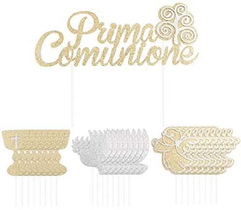 BETESSIN Cake Topper Kommunion - Italienische Kommunion Tortendeko Papier - Cupcake Topper zur Kommunion