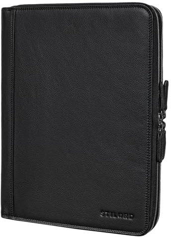 STILORD 'Ferris' Vintage Leder Dokumentenmappe - Perfekt für Arbeit, Büro & Meetings - Konferenzmappe XL für 13,3 Zoll MacBook, Farbe:schwarz