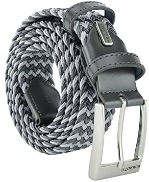 Biagiotti Flätat elastiskt bälte, man och kvinna, med äkta läderinsatser och presentask (125 (taglia 54-56), Grå mix)