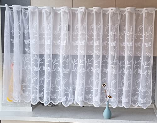 Yaland - Visillos de jacquard con flores, color blanco, para bistró, ancho de 100 cm, altura de 60 cm, cortinas cortas, cortinas de cocina