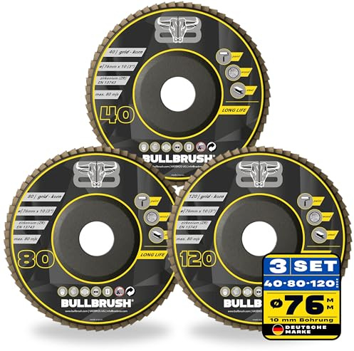 Fächerscheibe 76mm (3er Set | 1x40, 1x80, 1x120 - Premium ZIRKONIUM) | ø76mm Winkelschleifer Zubehör | Fächerschleifscheibe für Holz Stahl Lack | mini flexscheiben | Flex Schleifscheiben 76mm