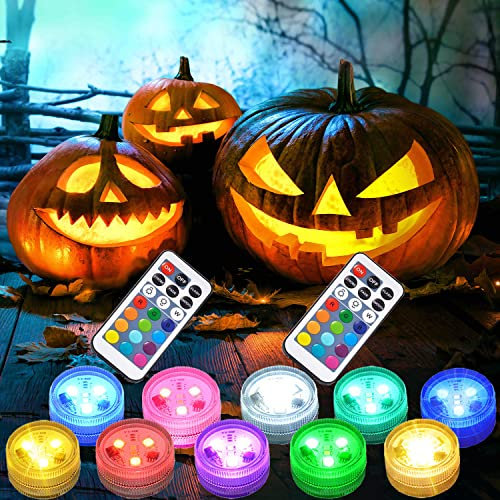 wucgea Mini Led Luci Piscina Sommergibile - IP65 impermeabile luce Batteria operato Subacquea illuminazione con telecomando per Partito Natale halloween zucca Fish Tank Giardino Decorazione 10 pezzi