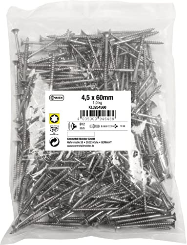 Connex universalskruvar 4,5 x 60 mm – 1 kg storpack – försänkt huvud – TX-drift – partiell gänga – rostfritt stål/skruvuppsättning/skruvar i påse/KL3264560