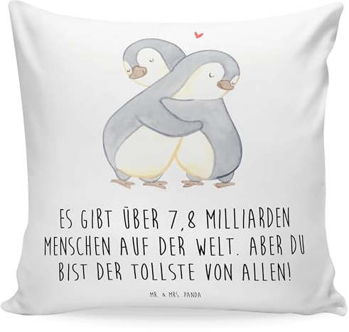 Mr. & Mrs. Panda 40x40 Kissen Pinguine Kuscheln - Geschenk, Kissenbezug 40x40, Sofakissen, Liebe, Kissenhülle, Jahrestag, Geschenk für Freundin,