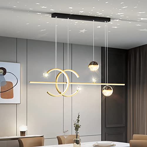 Esstischlampe LED Pendelleuchten Dimmbar Esstisch Hängelampe Esszimmer Hängeleuchte Wohnzimmer Küche Büro Moderne Kreative Kronleuchter mit Fernbedienung Leuchten Beleuchtung Licht (Gold, L100cm)
