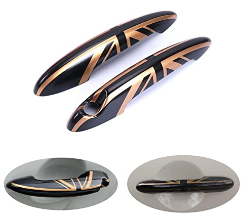 MINI R56-R61 Union Jack Door Handle Covers, Door Handle Caps Trim for Mini Cooper One/S/JCW R55 R56 R57 R58 R59 R60 R61(Union Jack Gold, 2 Doors)