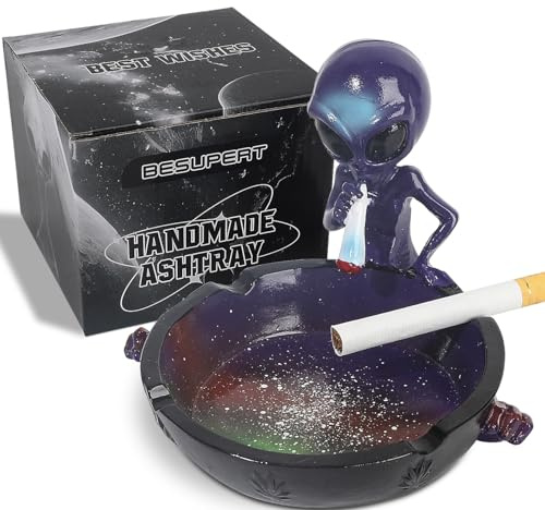 Ashtray, Hand-Painted Resin Ash Tray for Cigarettes, Creative Home Decoration for Smokers, Perfect Ornament for Inside Outside Home Office Patio Garden Use, Great Valentine, Mother's Day Gift (Purple)
