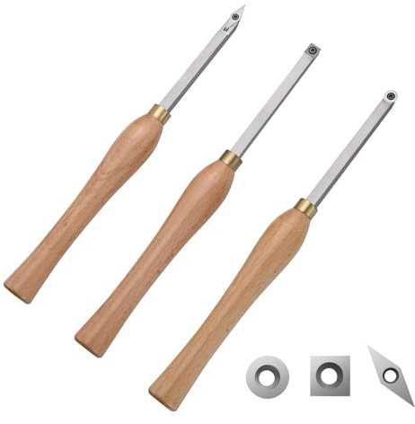 VEVOR Outils Tournage Bois 3PCS Outils pour Tour à Bois avec Fraise Ronde Carrée Diamantée en Carbure avec Poignées Confortables 200 mm Coffret 395x150x80 mm Outils pour Travaux du Bois Charpentiers