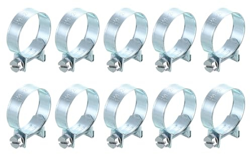 sourcing map 10Pcs Mini Fuel Line Pipe Hose Clamp Clip, Adjustable 24-26mm(0.94-1.02) Fuel Injection Line Style Hose Clamp, Zinc Plated Pipe Hose Clip Tube Clamps