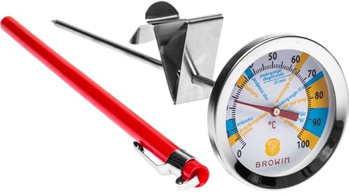 BROWIN® Termometro analogico per arrosti con clip, custodia 102501 | 0-100 °C in acciaio inox | termometro da giardino per formaggio, carne, liquidi e latte per bambini | termometro per cucinare,