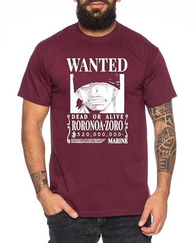 Zoro 320 - Herren T-Shirt Straw Hat Luffy Zoro One Monkey D. Pirat Ace Piece Goku Anime Ruffy, Größe:S, Farbe:Weinrot