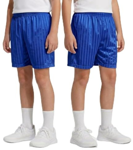 KHIM barn skugga rand skola PE shorts pojkar flickor sommar gym sport fotbollsspel cykelshorts, Kungsblå 2-pack, 9-10 Years
