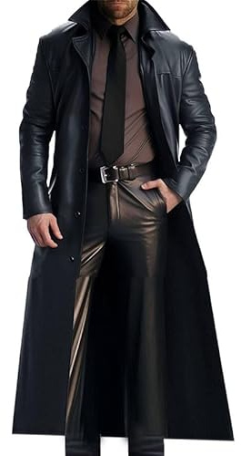 CRITOR Giacca da Uomo in Pelle Lunga, Trench a Vapore in Pelle Nera Maschile, Cappotto di Pelle Rossa Marrone Maschile