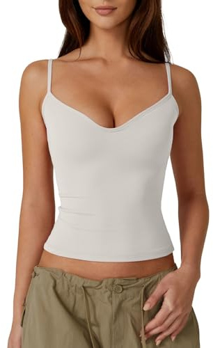 QINSEN Women's Bodycon Spaghetti Strap Crop Top V Neck Going Out Camisole Tank for Summer White S