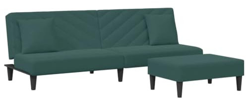 vidaXL Sofagarnitur 2-TLG., Schlafsofa mit Kissen Fußhocker, Klappbett Klappsofa mit Schlaffunktion, Bettsofa Sofabett Sofa Couch, Dunkelgrün Samt