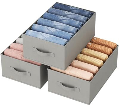 Lifewit Lot de 3 Boite Rangement Vetement Pliable avec 6 Compartiments, Organisateur Armoire, Boîte de Rangement Tiroir, Armoire Rangement pour Vetements, Pantalons, Pull, 42 X 27 X 17 cm, Gris
