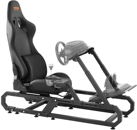 VEVOR Support de volant de course compact, cockpit de simulateur de conduite en acier robuste, charge 150 kg, support de volant et pédale réglables, pour Logitech G923/G920/G29, Thrustmaster T248P