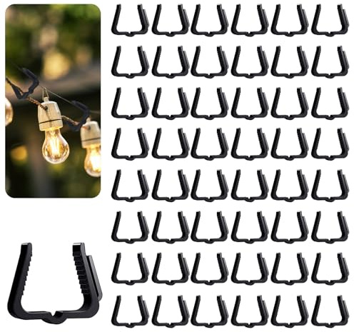 60PCS Christmas Outdoor Light Clips, Black Gutter Hooks Hang Clips Plastic Light Gutter Hang Clips String Lights Hooks Outdoor Lights Hooks Clips for Christmas Halloween Outside String Lights