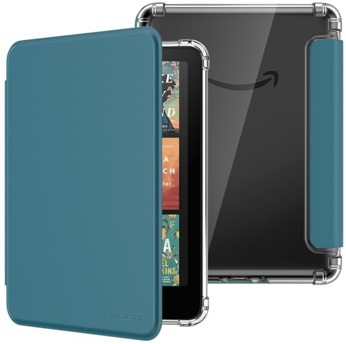 MoKo Hülle für 7 Kindle Paperwhite 12.Generation & Colorsoft, Blaugrün | Ultraklar Weich Transparent Rückseite Leicht Schutzhülle mit Auto Schlaf/Aufwach