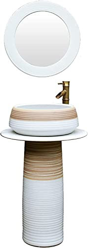 Lavabo sur pied pour salle de bain autoportant Art Hotel Home Lavabo sur pied pour salle de bain, lavabo en céramique et lavabo sur pied pour salle de bain, lavabo sur pi(One Color-With Mirror)