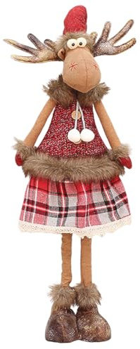 Weihnachtsfigur Rentier Elch Teleskopbeine Deko Rentier mit Teleskopbeinen Dekoidee in Winter Weihnachten niedlich mit Mütze und Schal Weihnachtsdekoration rot Typ4