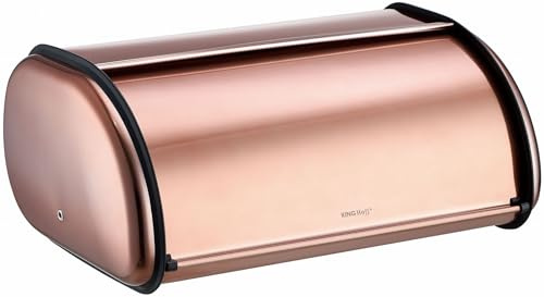 KING HOFF Paneras de metal, panera espaciosa de metal, pan y galletas, larga conservación y frescura, 44 cm x 27 cm x 18,5 cm (oro rosa)