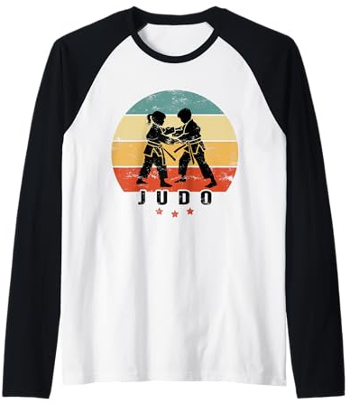 JUDO child retro sunset vintage boy and girl doing judo Raglan Baseball Tee