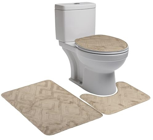 BESCH Alfombrillas de Baño Rectángulo 50x80cm Extra Suave Antideslizante Lavable, Set de 3 Piezas para Baño, Alfombra + Tapa para Inodoro + Alfombra para Inodoro