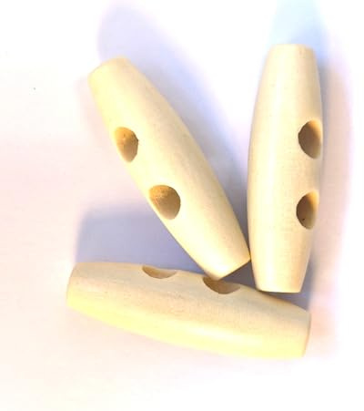20 edle Holzknöpfe - Knebelknöpfe oval 40mm x 11mm (4,0cm x 1,1cm) hellgelb Maisseide Knebel 2 Löcher a 6,0mm je Loch - längliche Knöpfe zum annähen nähen und basteln - Jackenknöpfe Mantelknöpfe