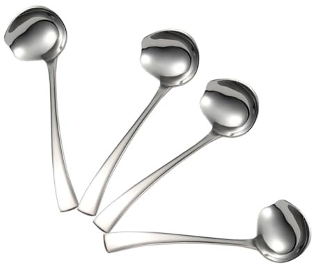 GLEAVI 4pcs Duckbill Spoon Stainless Steel Sauce Spoons Long Handled Non Slip for Gravy Sauces Soups Pasta