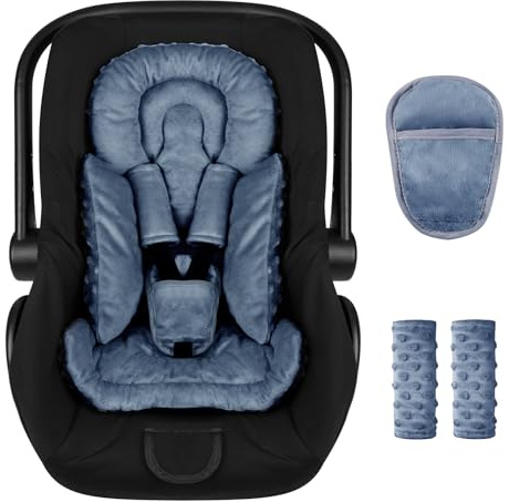 Jundetye Infant Car Seat Insert Boy Girl, 3 in 1 Newborn Carseat Insert with Strap Pads, Car Seat Head Support for Baby Strollers, Swings, and Bouncers, Comfortable and Machine Washable, Blue