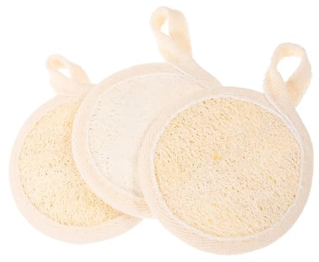 CALLARON 3 Stück-pack Baumwoll Leinen Peeling Badepads mit Sanfter Berührung zur Reinigung der Poren Beige für Sanftes Peeling und Körperreinigung Beim Duschen