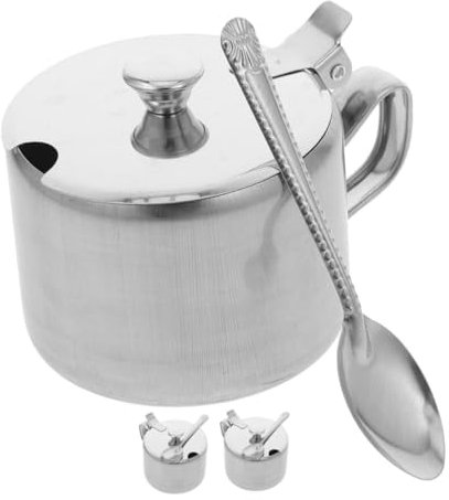 POPETPOP 3juego Azucareros De Acero Inoxidable Con Tapa y Cuchara Contenedores Redondos Para Sal Especias y Condimentos Organizador De Cocina Multifuncional