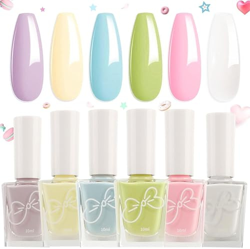 MrCuvaryas Nagellack Set, 6 Farben Nagellack Schnelltrocknend Pastell Nude Rosa Blau Gelb Lavendel Lila Grün, Nail Polish Set Ungiftig Auf Wasserbasis, Langanhaltender Gel Polish für Frauen Nail Art