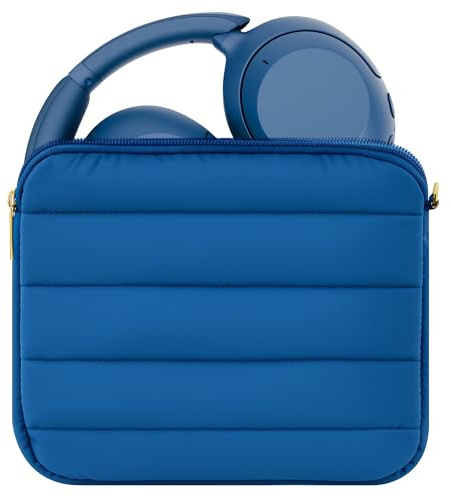 Geekria NOVA Headphones Puffy Pouch Compatible with JBL Tune 710BT, Sennheiser PXC 550 II, Bose QC Ultra, Soft Shell Replacement Protective Travel Carrying Bag with Cable Storage (Blue)