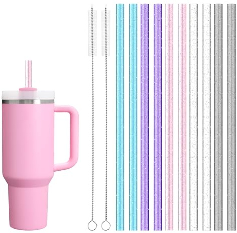 10 Pezzi Cannucce Glitterate Riutilizzabili 30 cm con 2 Spazzolini per La Pulizia, Cannuccia di Ricambio Glitterata, Cannucce Lunghe Scintillanti per Bicchieri Stanley, Frullati, Succhi e Cocktail