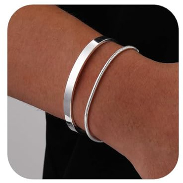 COYUN 2 Stücke Silber Armband Herren, Armband Herren Silber, Edelstahl Armreif MäNner Herrenarmband Schmuck Set Men Bracelet Mens Jewellery Geschenke