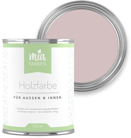 miafarben Holzfarbe ohne Schleifen matt 750ml (Blasses Rosengrau) | Wetterfeste Holzfarbe für außen und innen, hochdeckend und wasserbasiert, für Möbel, Türen, Zäune und Gartenhaus