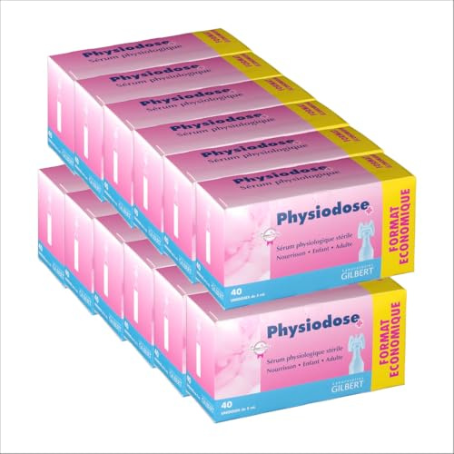 GILBERT | Sérum Physiologique | Hygiène Nasale | Rinçage Auriculaire | Lavage des Plaies | Action Humidifiante | Fabrique en France | Lot de 12 boîtes de 40 x 5 ML